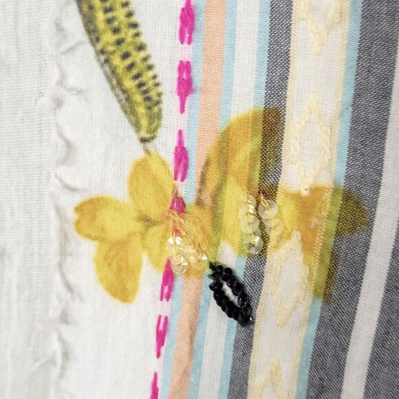 Chico’s Women’s Top Garden Girl Floral Stripe Beaded Embroidery Button Up Size L - Picture 5 of 10